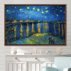 vincent van gogh starry night over the rhone canvas art print, frame large wall art, green art, vintage art, minimalist