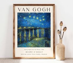 vincent van gogh starry night over the rhone poster, van gogh landscape, stars lake sky river poster, van gogh painting