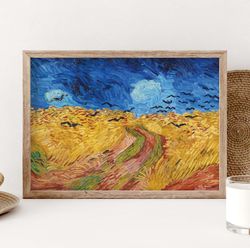 vincent van gogh wheatfield with crows poster, van gogh landscape, wildflowers field poster, van gogh painting reproduct