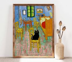 vincent van gogh's the bedroom cat print, van gogh cat poster, black cat art, funny cat print, funny gift, home decor po