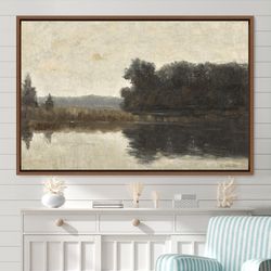 vintage landscape large wall art print evening by the lake nature wilderness, green art, vintage art, minimalist art, gi