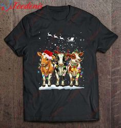 cow reindeer hat santa christmas light funny cow christmas shirt, funny family christmas tee shirts  wear love, share be