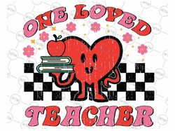 valentines day one loved teacher retro groovy heart women svg png, one loved teacher png, valentines day, sublimation de