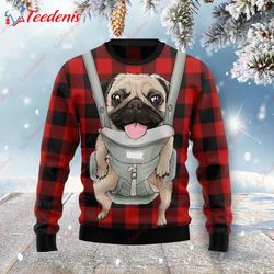 front carrier dog pug ugly christmas sweater, ugly sweater sale  wear love, share beauty
