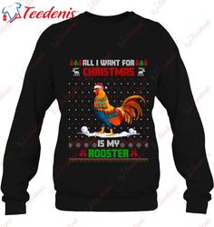 funny animal cute rooster santa hat ugly christmas sweater shirt, funny christmas shirts  wear love, share beauty