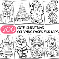 200 cute christmas coloring pages for kids | animal book children santa claus dwarf tree snowman winter toy bell moster