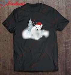 cute christmas polar bear red santa hat lighted tree snow shirt, christmas shirts funny  wear love, share beauty