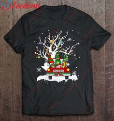 cute gnome red truck christmas tree lights ugly santa hat t-shirt, funny christmas shirts for work  wear love, share bea
