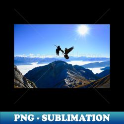 alpine jackdaws panorama  swiss artwork photography - stylish sublimation digital download - perfect for sublimation art