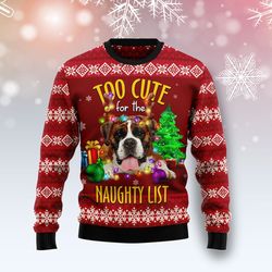 boxer too cute sweater, ugly christmas sweater for dog lovers