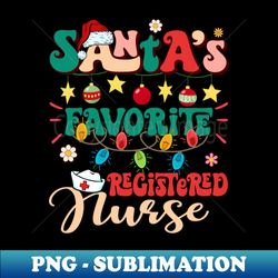 Retro Groovy Santas Favorite Registered Nurse Santa Hat Xmas Lights Christmas - Retro PNG Sublimation Digital Download - Perfect for Sublimation Art