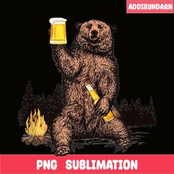 bear drinking beer png camp fire woods outdoor png funny grizzly png
