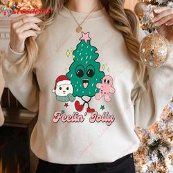 feelin jolly sweatshirt, retro christmas tree, xmas party gift  wear love, share beauty