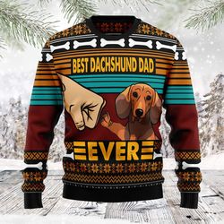 dachshund best dog dad sweater, ugly christmas sweater for dog lovers