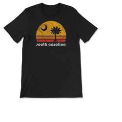 south carolina retro sunset palm tree & moon state flag t-shirt, sweatshirt  hoodie