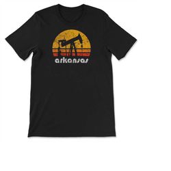 vintage arkansas oil pump retro sunset weathered oil rig t-shirt, sweatshirt & hoodie