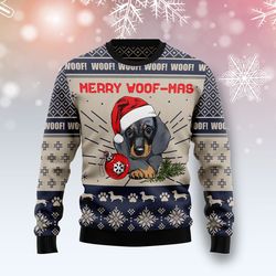 dachshund merry woofmas sweater, ugly christmas sweater for dog lovers