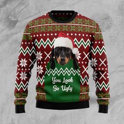 dachshund you look so ugly sweater, ugly christmas sweater for dog lovers