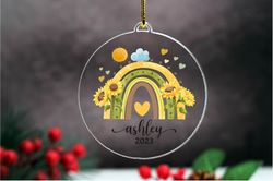 sunflower ornament, baby girl name ornament, personalized christmas rainbow ornament