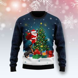 dog biting a santa claus in the night sweater, ugly christmas sweater for dog lovers