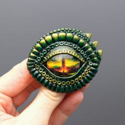 yellow green dragon eye brooch - in stock!