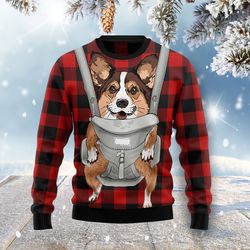 front carrier dog pembroke welsh corgi sweater, ugly christmas sweater for dog lovers