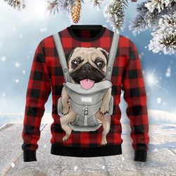 front carrier dog pug sweater, ugly christmas sweater for dog lovers sweater