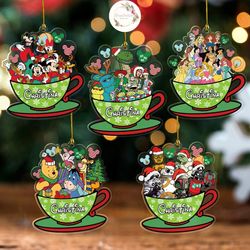 personalized disney group tea cup christmas ornament, mickey and friends christmas balloon