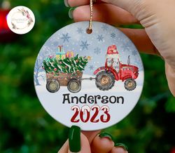 personalized tractor christmas ornament, girls boys xmas ornament, kids christmas gift