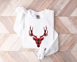 Buffalo Plaid Reindeer Christmas Sweatshirt,Reindeer Shirt,Peeping Reindeer Shirt,Merry Christmas Shirt,Christmas Family