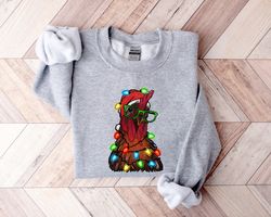 christmas chicken with leopard santa hat and christmas lights sweater,farmer family hoodie,santa chicken sweatshirt,farm