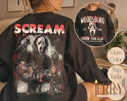 woodsboro horror film club 2 sided sweatshirt, scary halloween hoodie, horror film club sweater, woodsboro scream, screa