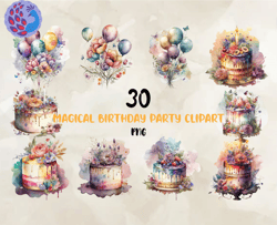 30 png magical birthday party clipart, birthday svg, happy birthday png, t-shirt designs 11