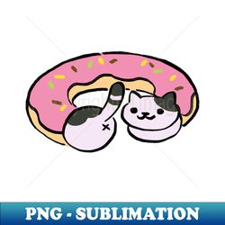 kitty collector speckles and spots doing the long cat in a pink donut tunnel - creative sublimation png download - add a festive touch to every day