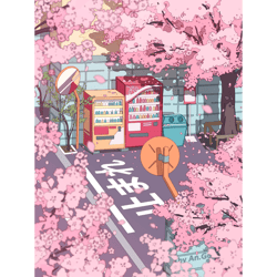 a beautiful aesthetic tokyo street andthe pink sakura tree blossom