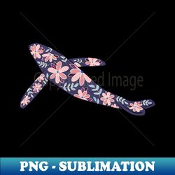 floral whale - muted cool colors - png sublimation digital download - create with confidence