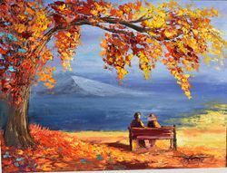 autumn conversation, autumn painting. pasty strokes. interior painting