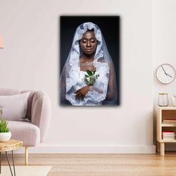 african female model in wedding dress roll up canvas, stretched canvas art, framed wall art painting