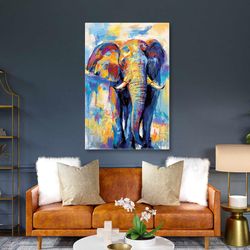 brush marks blue and yellow elephant masquerade animal roll up canvas, stretched canvas art, framed wall art painting