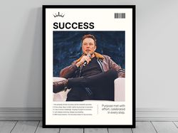 Success Daily Affirmation Elon Musk Motivational Poster Mid Century Modern Mental Health Men Manifest Success and Money