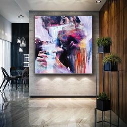 abstract watercolor kissing couple roll up canvas, stretched canvas art, framed wall art painting