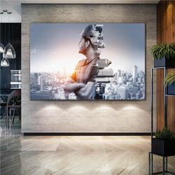 city man architecture construction illustration landscape roll up canvas, stretched canvas art, framed wall art painting