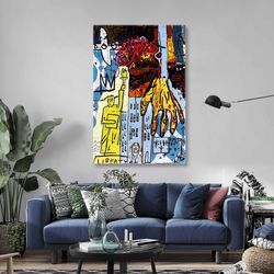 cityscape jean-michel basquiat style abstract roll up canvas, stretched canvas art, framed wall art painting