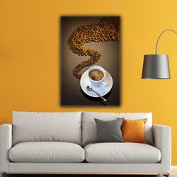 coffee cup coffee beans modern kitchen decorative roll up canvas, stretched canvas art, framed wall art painting