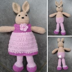 viola the rabbit in a pretty dress crochet pattern, digital file pdf, digital pattern pdf, crochet pattern