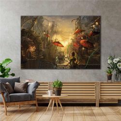chinatown landscape city street city with red umbrellas roll up canvas, stretched canvas art, framed wall art painting