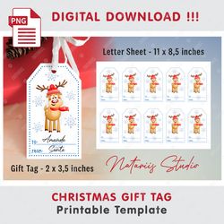 cute christmas gift tag - printable template - gift tag