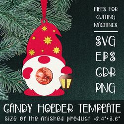 gnome with lantern | christmas ornament | candy holder | paper craft template svg