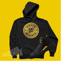 air jordan 12 black taxi matching hoodie - retro 12s sweatshirt - verified authentic pullover to match air jordan 12 bla