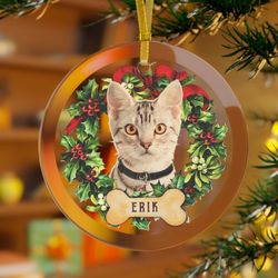 cat memorial glass ornament, cat memorial christmas ornaments, cat photo gift